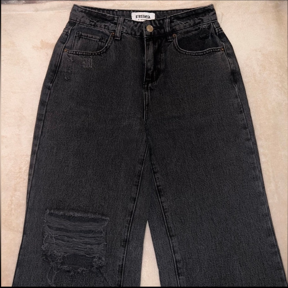 Women’s High-Rise Baggy Jeans – Black Distressed, Size 25